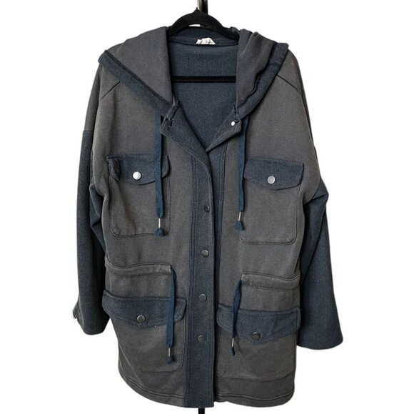 POL Oversized Hooded Safari Jacket Size Small Washed Charcoal Navy Two-Tone NEW! - Picture 2 of 8